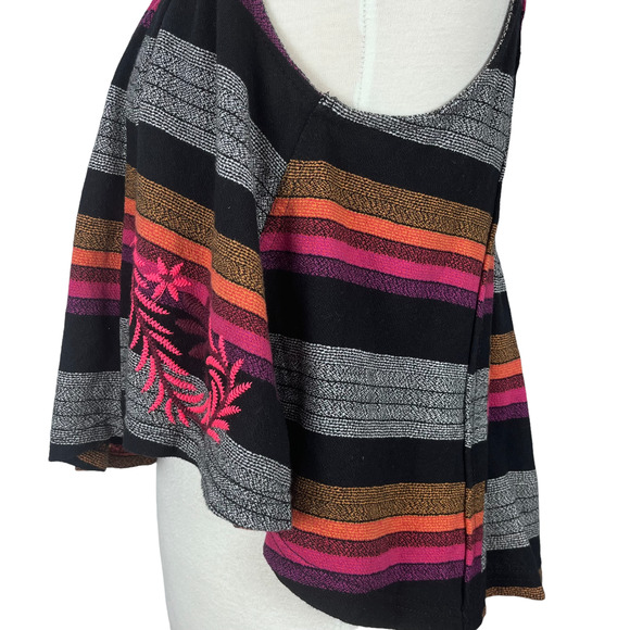 Free People Black Combo Stripe Embroidered Tank Shirt Size XS - Picture 5 of 14